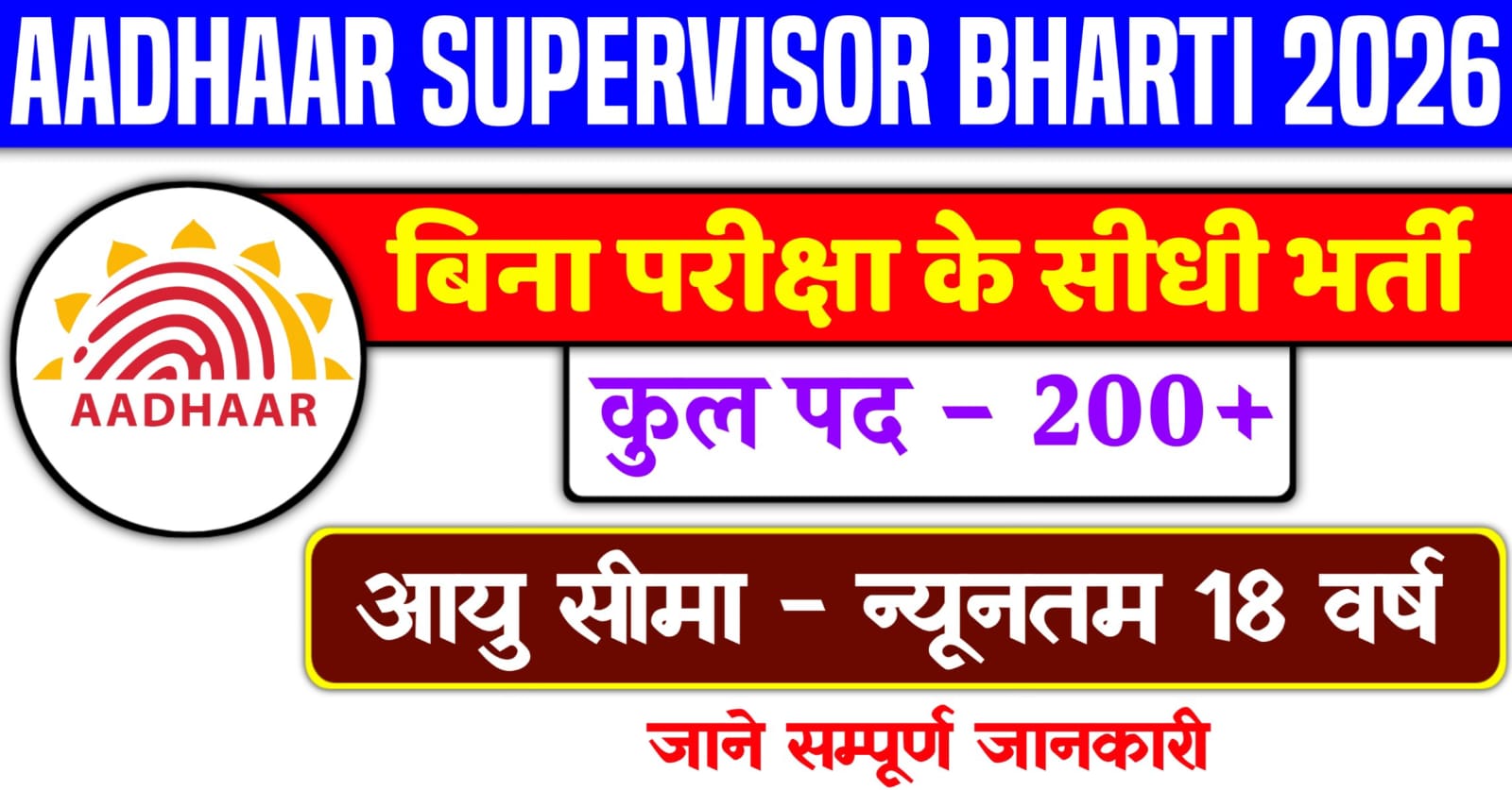 Aadhar Supervisor Operator Recruitment 2026