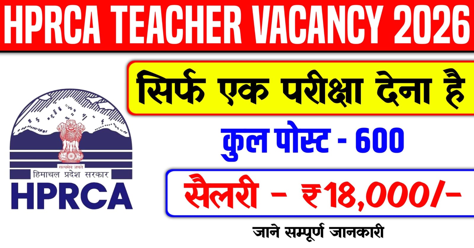 HPRCA Junior Basic Teacher Vacancy 2026